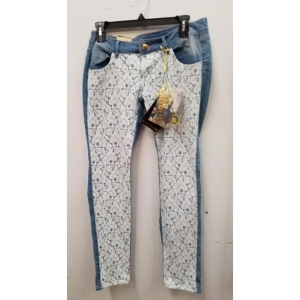 Queen Jeans Premium Blue Denim Lace Front Push Up Style slimming tapered ankle